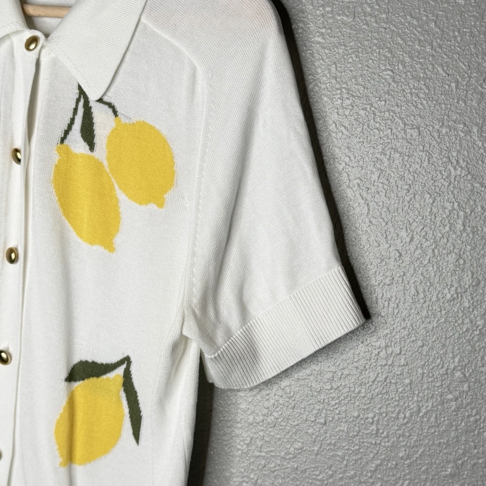 Free Assembly White Knit Button Up Lemon Print Clean Girl Cottagecore Top M - Picture 6 of 7